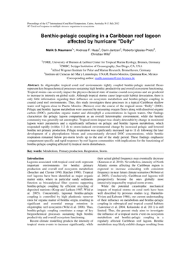 Benthic-Pelagic Coupling in a Caribbean Reef Lagoon Affected by Hurricane "Dolly"