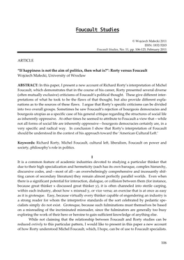 Rorty Versus Foucault Wojciech Małecki, University of Wrocław