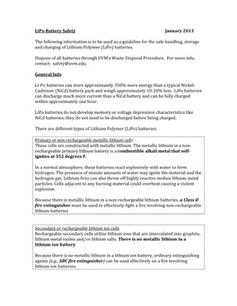 Lipo Battery Safety January 2013 the Following Information Is to Be Used