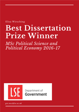 Elisa Wirsching Best Dissertation Prize Winner Msc Political Science and Political Economy 2016-17