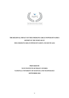 The Regional Impact of the Emerging Great-Power Dynamics Report of the Webinar on the Emerging Great-Power Dynamics and South Asia