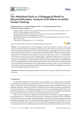 The Attitudinal Style As a Pedagogical Model in Physical Education: Analysis of Its Eﬀects on Initial Teacher Training