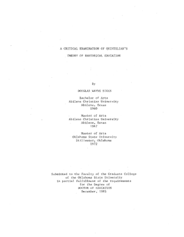 A Critical Examination of Quintilian's Theory of Rhetorical Education