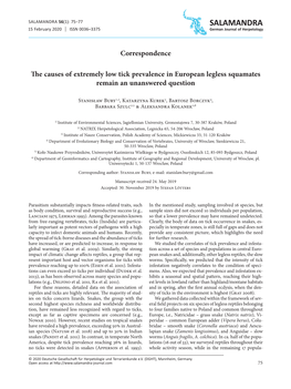 The Causes of Extremely Low Tick Prevalence in European Legless Squamates Remain an Unanswered Question