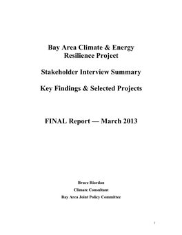 Bay Area Climate & Energy Resilience Project Stakeholder Interview