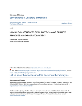 Human Consequences of Climate Change, Climate Refugees: an Exploratory Essay