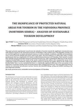 The Significance of Protected Natural Areas for Tourism in the Vojvodina Province (Northern Serbia) – Analysis of Sustainable Tourism Development