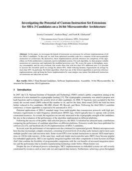 Investigating the Potential of Custom Instruction Set Extensions for SHA-3 Candidates on a 16-Bit Microcontroller Architecture