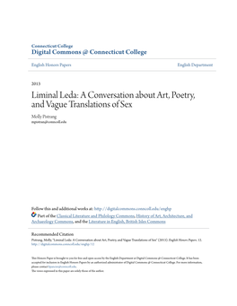 Liminal Leda: a Conversation About Art, Poetry, and Vague Translations of Sex Molly Pistrang Mpistran@Conncoll.Edu