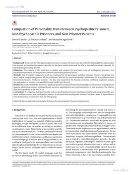 Comparison of Personality Traits Between Psychopathic Prisoners, Non-Psychopathic Prisoners, and Non-Prisoner Patients