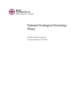 National Geological Screening: Wales