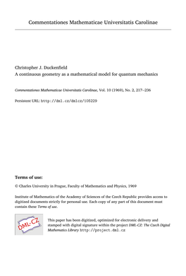 A Continuous Geometry As a Mathematical Model for Quantum Mechanics