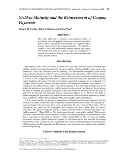 Yield-To-Maturity and the Reinvestment of Coupon Payments