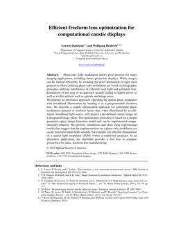 Efficient Freeform Lens Optimization for Computational Caustic Displays