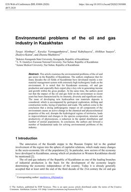 Environmental Problems of the Oil and Gas Industry in Kazakhstan
