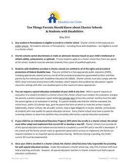 Ten Things Parents Should Know About Charter Schools & Students