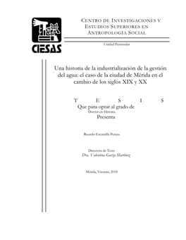 Una Historia De La Industrialización De La Gestión Del Agua: El Caso De La Ciudad De Mérida En El Cambio De Los Siglos XIX Y XX