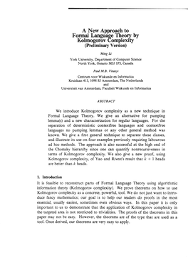 Formal Language Theory by Kolmogorov Complexity (Preliminary Version)