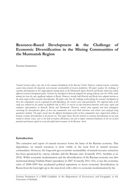 Resource-Based Development & the Challenge of Economic