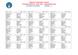 Comitato Regionale Veneto Stagione Sportiva 2020- 2021 – Calendario Gare Seconda Categoria Girone: O