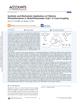 Synthetic and Mechanistic Implications of Chlorine Photoelimination in Nickel/Photoredox C(Sp3)−H Cross-Coupling Stavros K