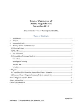 Town of Washington, VT Hazard Mitigation Plan September, 2011