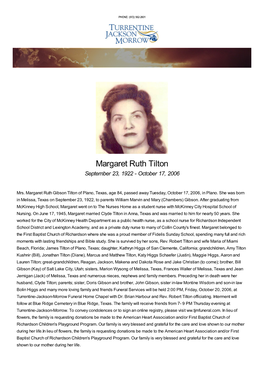 Margaret Ruth Tilton September 23, 1922 - October 17, 2006