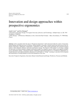 Innovation and Design Approaches Within Prospective Ergonomics