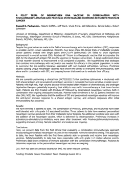 A Pilot Trial of Neoantigen Dna Vaccine in Combination with Nivolumab/Ipilimumab and Prostvac in Metastatic Hormone-Sensitive Prostate Cancer