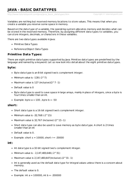 JAVA - BASIC DATATYPES Copyright © Tutorialspoint.Com