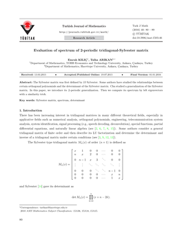 Evaluation of Spectrum of 2-Periodic Tridiagonal-Sylvester Matrix