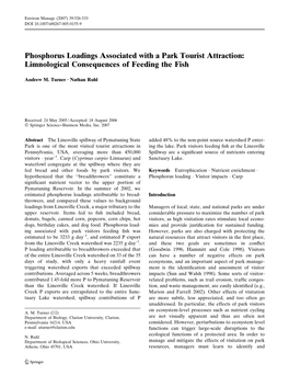 Phosphorus Loadings Associated with a Park Tourist Attraction: Limnological Consequences of Feeding the Fish