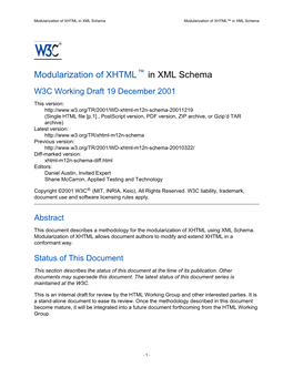 Modularization of XHTML in XML Schema Modularization of XHTML™ in XML Schema