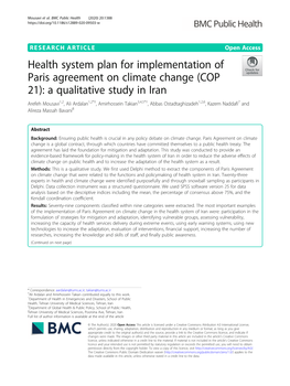Health System Plan for Implementation of Paris
