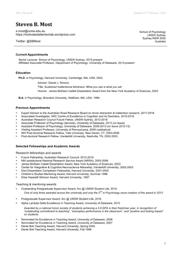 Steven B. Most S.Most@Unsw.Edu.Au School of Psychology UNSW Sydney Sydney NSW 2052 Twitter: @Sbmost Australia