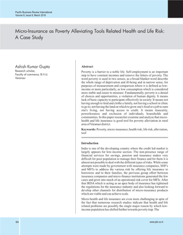 Micro-Insurance As Poverty Alleviating Tools Related Health and Life Risk: a Case Study