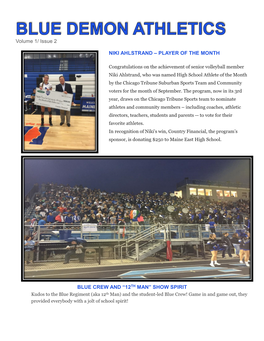 Volume 1/ Issue 2 NIKI AHLSTRAND – PLAYER of the MONTH BLUE CREW and “12TH MAN” SHOW SPIRIT