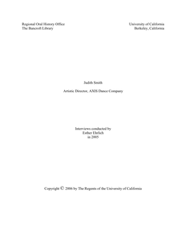 Regional Oral History Office University of California the Bancroft Library Berkeley, California