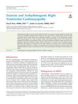 Exercise and Arrhythmogenic Right Ventricular Cardiomyopathy