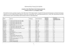 1 Bekanntmachung in Bezug Auf Die Folgenden Long Bzw. Short Mini Future Turbo Optionsscheine Der Goldman, Sachs & Co. Wertpa