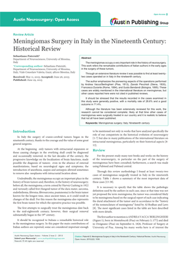 Meningiomas Surgery in Italy in the Nineteenth Century: Historical Review