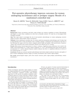 Peri-Operative Physiotherapy Improves Outcomes for Women Undergoing Incontinence and Or Prolapse Surgery: Results of a Randomised Controlled Trial