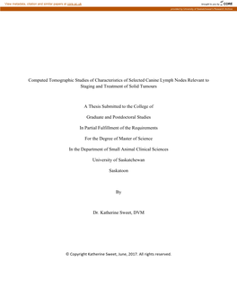 Computed Tomographic Studies of Characteristics of Selected Canine Lymph Nodes Relevant to Staging and Treatment of Solid Tumours