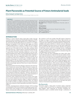 Plant Flavonoids As Potential Source of Future Antimalarial Leads