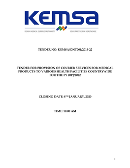 Tender No. Kemsa/Ont001/2019-22