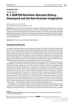 R. F. BURTON Revisited: Alternate History, Steampunk and the Neo-Victorian Imagination