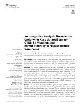 An Integrative Analysis Reveals the Underlying Association Between CTNNB1 Mutation and Immunotherapy in Hepatocellular Carcinoma