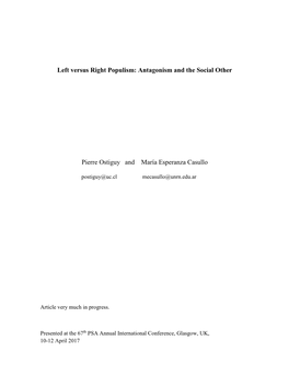 Left Versus Right Populism: Antagonism and the Social Other