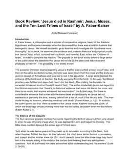 Jesus Died in Kashmir: Jesus, Moses, and the Ten Lost Tribes of Israel’ by A