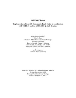 2011 SCEC Report Implementing a Statewide Community Fault Model in Coordination with UCERF3 and the USGS/CGS Q-Fault Database